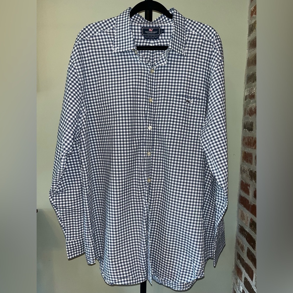 Vineyard Vines performance slim fit Tucker shirt in blue gingham | size XXL